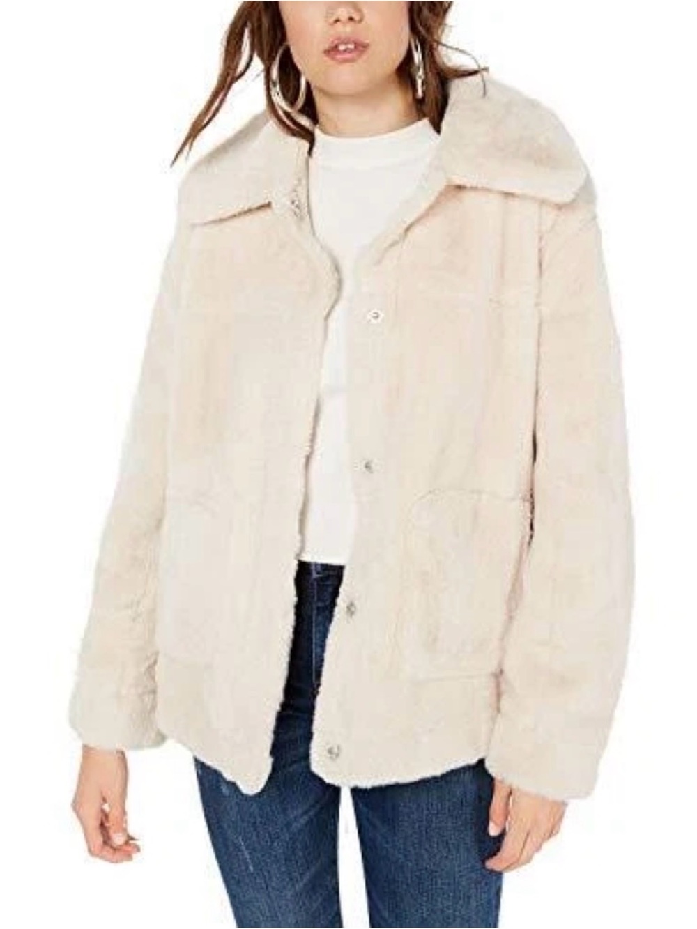 Joujou Ivory Faux Fur Teddy Jacket Soft Cozy Snap Front Small